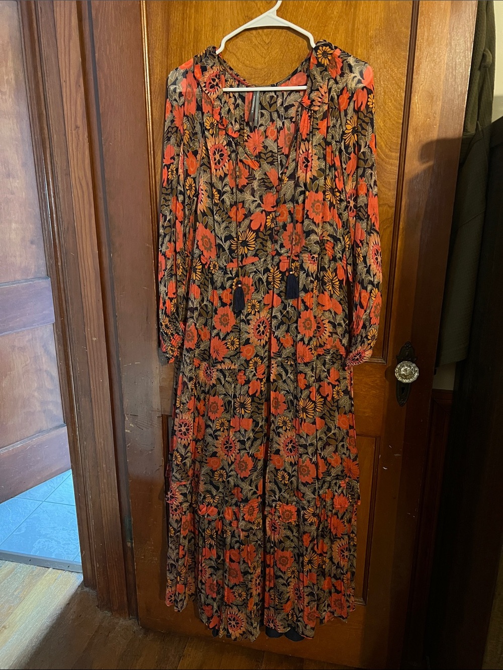 Anthropologie Black Maxi Dress with Orange Floral Print